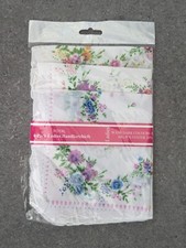 Vintage 6 Pack Ladies Hankies Handkerchiefs White Floral Print Cotton Polyester 