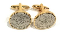 Fathers Day lucky premium sixpence cufflinks fantastic gift for Fathers day gld