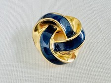 Vintage 1980s Gold Plated Scarf Clip Mobius Loop Modernist Knot Navy Enamel BN