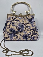 Leko ? Vintage Floral  Embroidered Beaded Top Handle Evening Shoulder Hand Bag