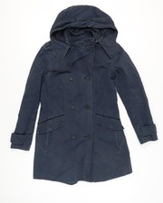 Zara Women’s Blue Cotton Trench Coat Hooded Size S