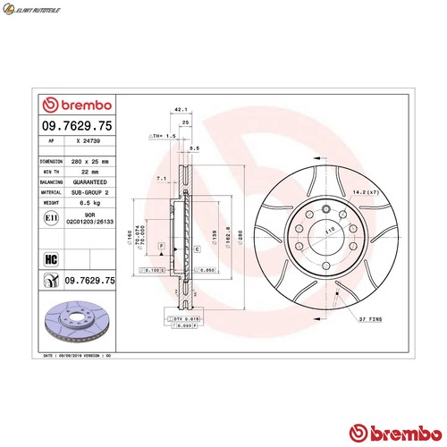 Brake disc 7629 75 - brake, 09.7629.75