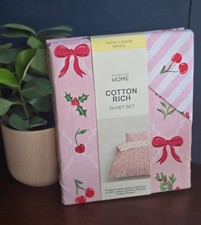 Primark Cherry Bow Mistletoe Reversible SINGLE Duvet Set Pink red Xmas Christmas