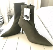 Zara Fabric Stretch High Heel Ankle Boots In Khaki UK7 BNWT RRP£49.99 LAST PAIR