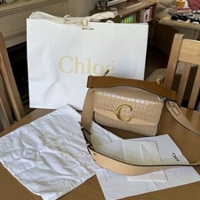 CHLOE Small "C" Double Carry Shoulder Bag Embossed Croco Leather Nut Sand