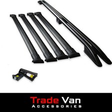 VW T5 & T6 LWB BLACK AERO PRO 4 BAR ROOF RACK SET WITH LOAD STOPS 2003+