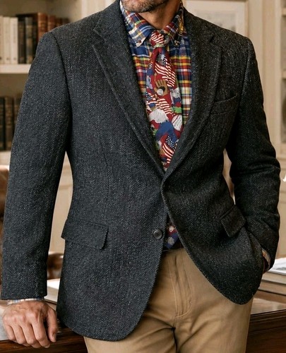 Vtg harris tweed blue black - vtg,