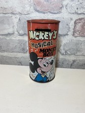 Mickey's Musical Money Box Tin Bank Disney Vintage Green Monk Combex England