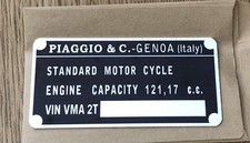 DATA PLATE FITS TO VINTAGE CLASSIC PIAGGIO VESPA 125Primavera. Scooter