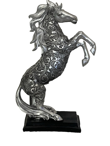 Silver rearing horse statue - rearing,