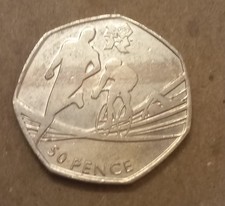 London 2012 Olympic Triathlon 50p Coin With Line Through It (Minting Error?)