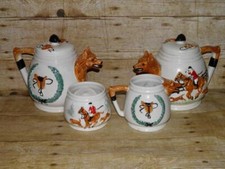 Vintage English China Hunting Cream Jug, Teapots & Sugar Bowl- Paramount Pottery
