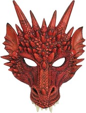 Dragon RED Colour Mask Halloween Drake Lizard Costume Party Unisex Fancy Dress