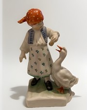 Antique Herend Hungary Porcelain Hand Painted Girl with Goose 5565 - Damaged