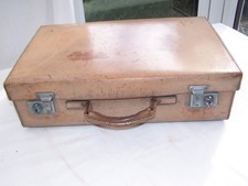 VINTAGE SUITCASE REAL LEATHER SMALL SUITCASE VELLUM  18" x  11.5" x 5"  LOVELY