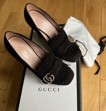 GUCCI Marmont pearl fringe black Suede High Heels Size 39 uk 6