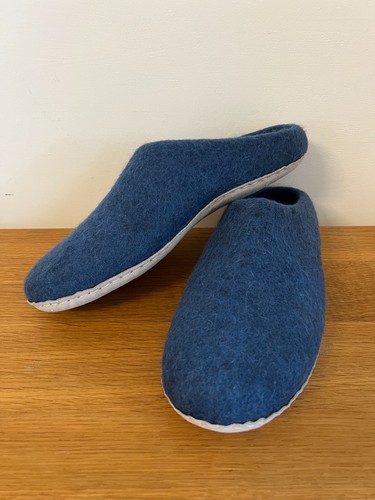 Petrol blue wool slippers for - blue,
