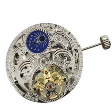 Flywheel 3 Hands Moon Phase at 12 o'clock Skeleton Mechanical Watch Movement