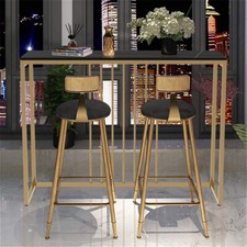 Marble Kitchen Breakfast Bar Table Counter Dining Table High Desk w/ Metal Frame