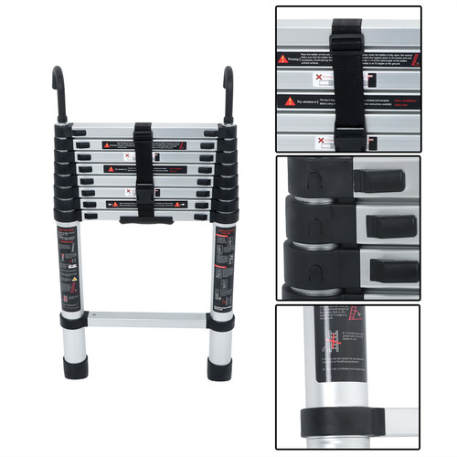 Telescoping ladder with hooks - with,