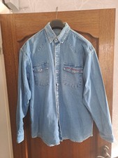Chipie Vintage Denim Western Shirt Size Large Pearl Snap Ptp 24" 90s