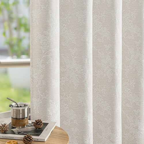 Beige floral jacquard blackout - floral,