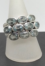 Sky blue topaz multistone ring, solid Sterling Silver, oval, UK size S (large).