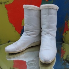 Vintage 1980s Luftpolster White Leather Boots with Faux Fur UK 5.5 EU 39