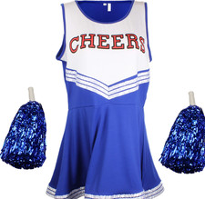 Cheerleader Fancy Dress Outfit Uniform High School Musical Costume with Pom Poms