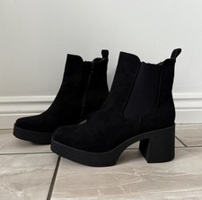 Womens Black Chunky Block Heel