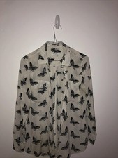 Equipment Femme Ladies White Butterfly Silk Shirt XS Slight Mark see all pics 