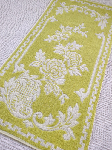 Vintage towel green white - vintage,