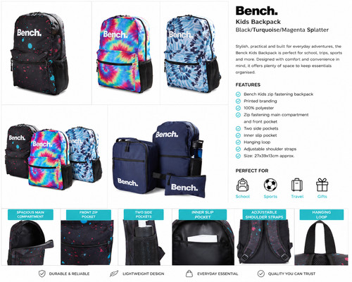 Bench kids backpack school - kids, bag
