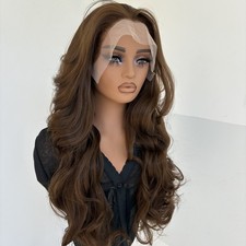 Light brown Long Wavy Pre Plucked Synthetic Hair Heat Resistant Lace Front Wig