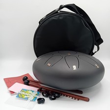 Vixx 11 Note Steel Tongue Drum Black 11" + Bag Mallets & Accessories FLT30-DM