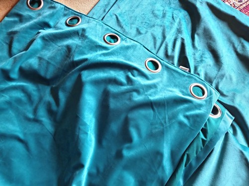 Dunelm teal velour - velour, eyelet