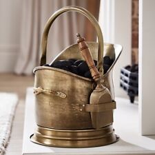 Brass Coal Bucket Kindling Log Fire Scuttle Shovel Holder Fireside Storage Hod