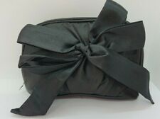 Cosmetics Bag or Small Clutch Purse with Bow Black Satin by Avon