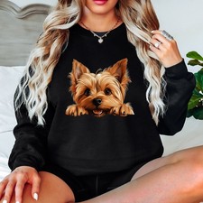 Yorkshire Terrier Dog Peeking Womens Sweatshirt Yorkie Puppy Jumper Gift