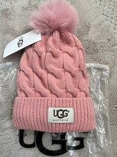 Ugg Australia Beanie Hat, Fully Lined With Large Pom Pom, One Size, Pink