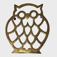 Vintage Owl Brass Trivet Kitchen Bird Coaster Hot Plate