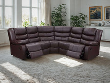Recliner Corner Sofa Roma Brown Leather with Drop-down Cup Holders | Clearance!