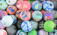 8pcs Pattern Clay Jewellery Making Round Mixed Coloured Floral Design Beads 