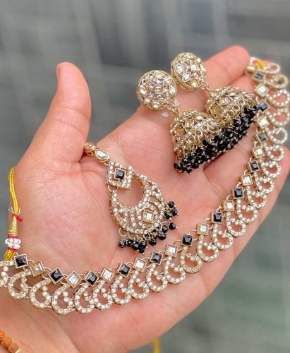 Black gold jhumka - black, |