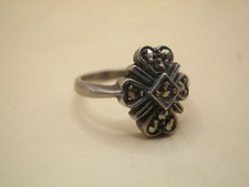 Antique Marcasite Solid Silver Ring - Size K 1/2