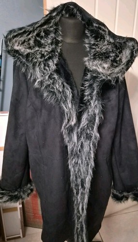 Women black faux suede coat - faux,