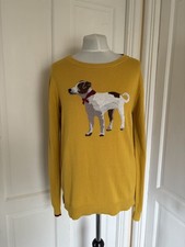 Joules Ladies Miranda Terrier Dog Mustard Yellow Fine Knit Jumper Size UK 12