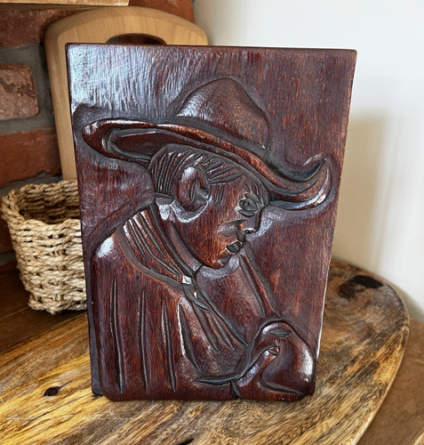 Carved relief wooden cowboy - wooden,