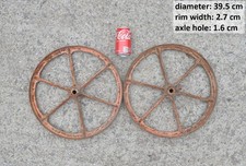 pair of iron wheels chicken hut antique old trolley wheel seeder  39.5 cm
