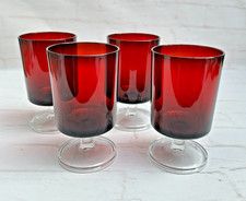4 x Luminarc Ruby Red Large Wine Glasses 11.5cm Vintage 70s Short Stem Goblet